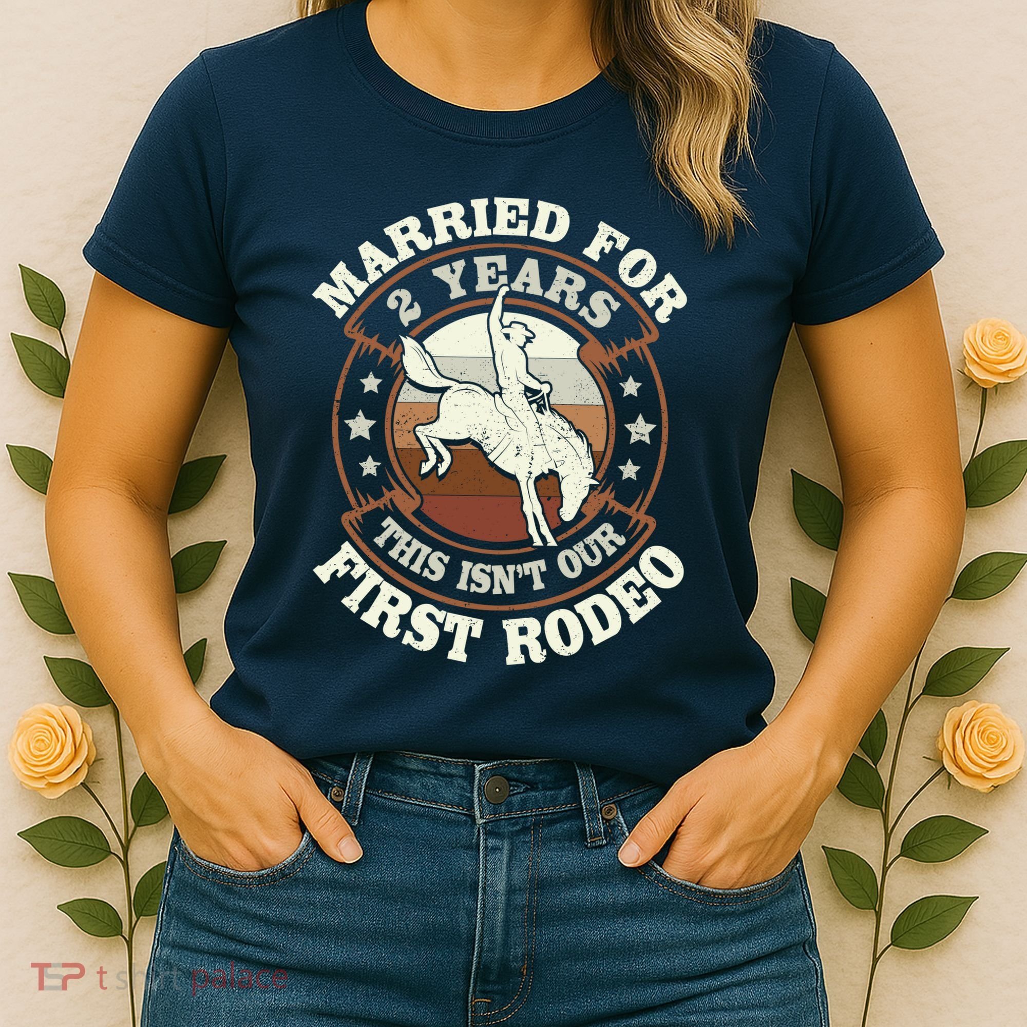 2 Years Married Cowboy 2nd Wedding Anniversary Rodeo Women's T-Shirt