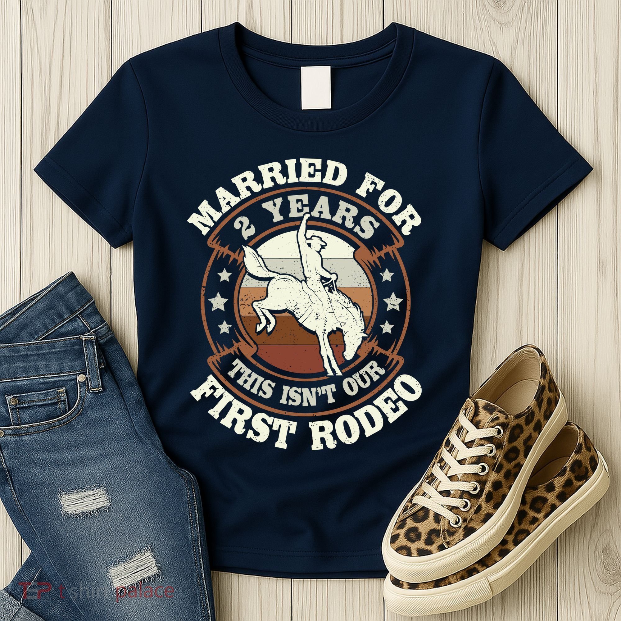 2 Years Married Cowboy 2nd Wedding Anniversary Rodeo Women's T-Shirt