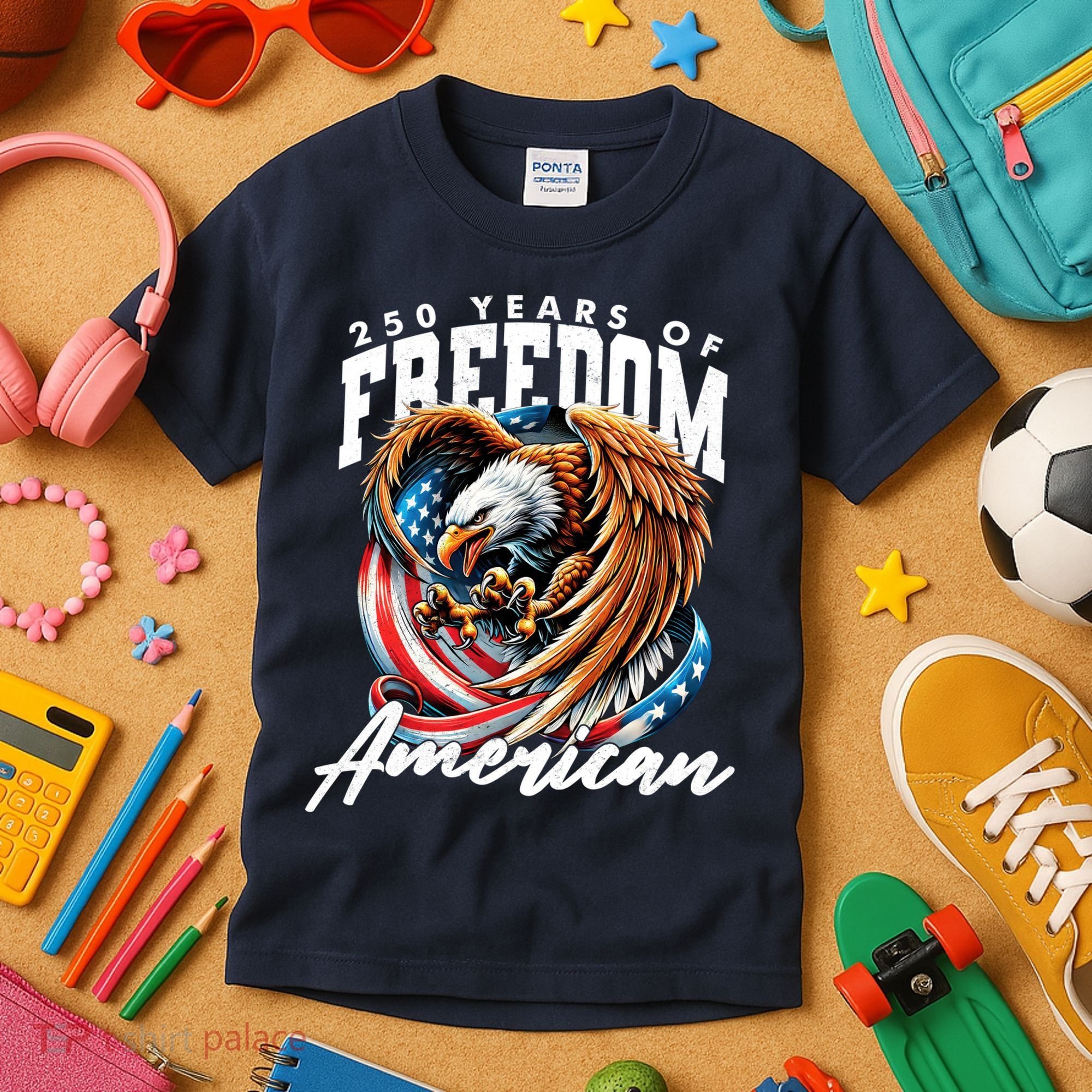 250 Years Of Freedom USA American Flag Eagle Kids T-Shirt