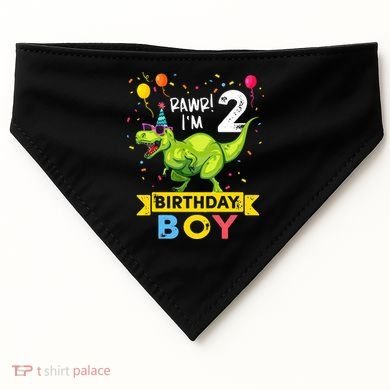 2 Year Old 2nd Birthday Boy T Rex Dinosaur T USA-Made Doggie Bandana