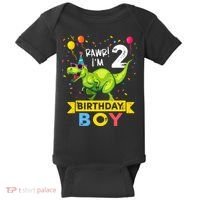 2 Year Old 2nd Birthday Boy T Rex Dinosaur T Baby Bodysuit thumb 0