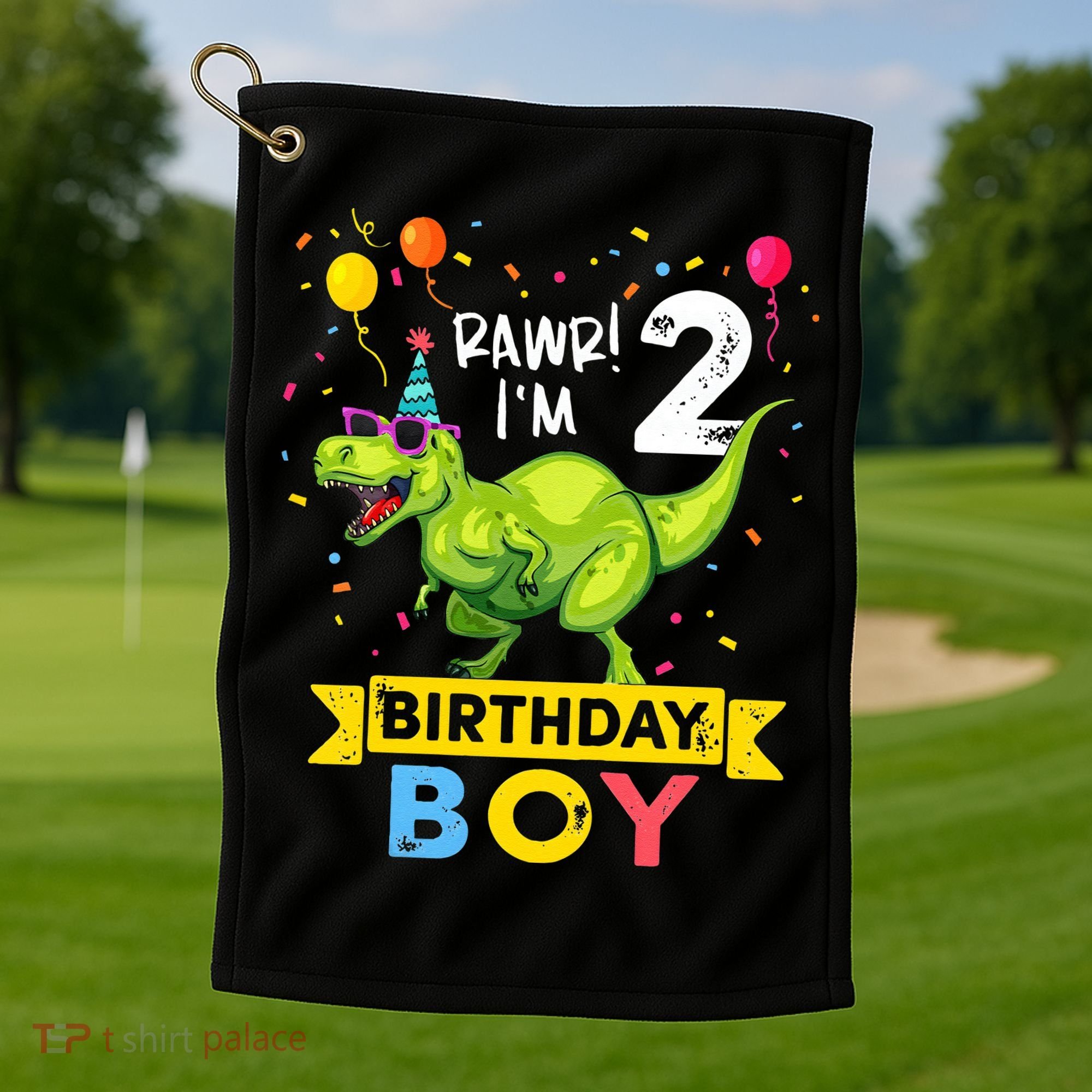 2 Year Old 2nd Birthday Boy T Rex Dinosaur T Golf Towel