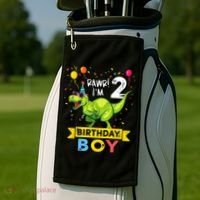 2 Year Old 2nd Birthday Boy T Rex Dinosaur T Golf Towel thumb 2