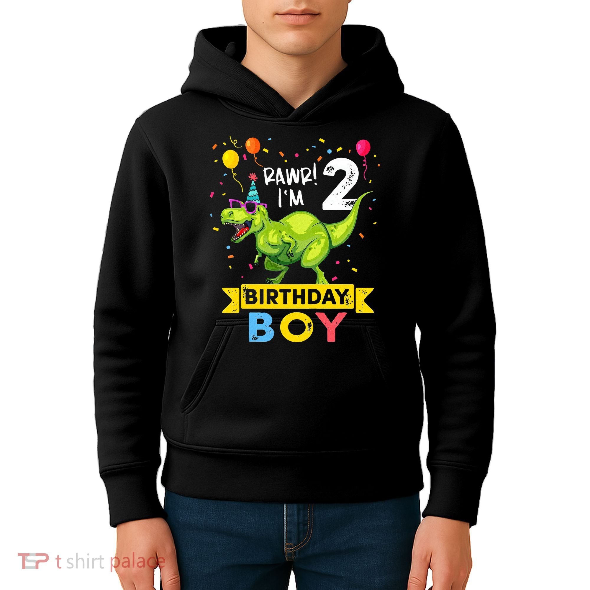 2 Year Old 2nd Birthday Boy T Rex Dinosaur T Kids Hoodie