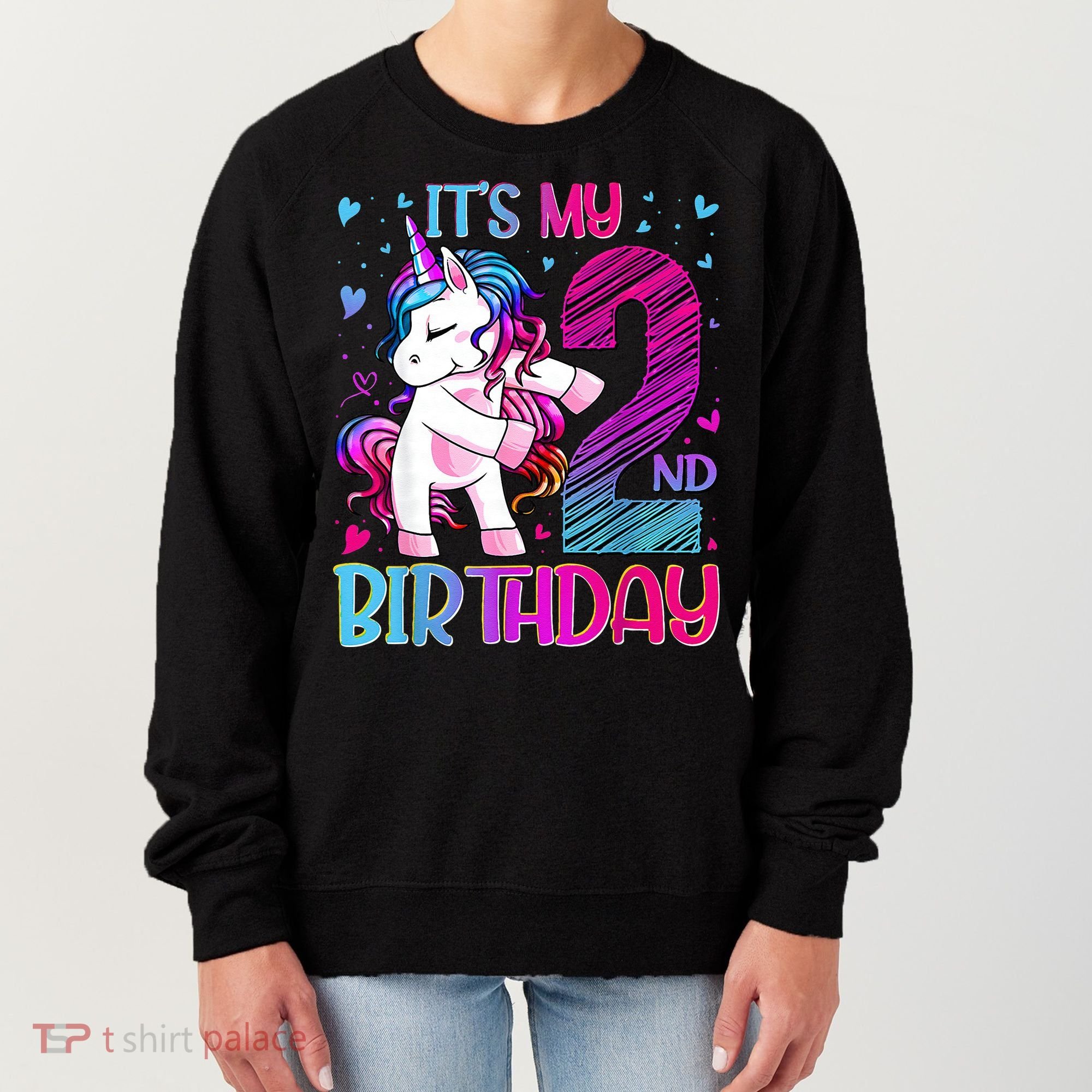 2 Years Old Unicorn Flossing 2nd Birthday Unicorn Party Women's Sweatshirt