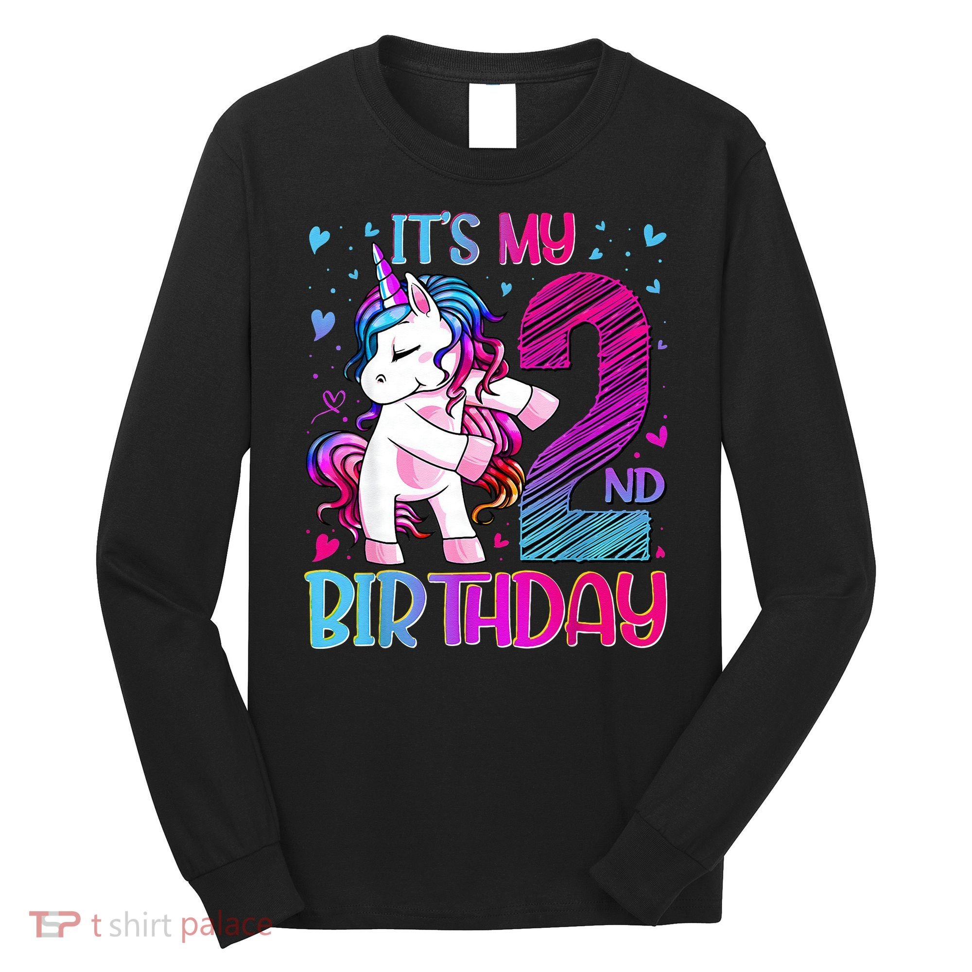 2 Years Old Unicorn Flossing 2nd Birthday Unicorn Party Long Sleeve Shirt
