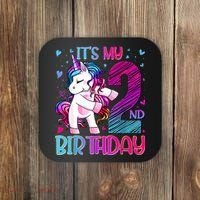 2 Years Old Unicorn Flossing 2nd Birthday Unicorn Party Coaster thumb 0