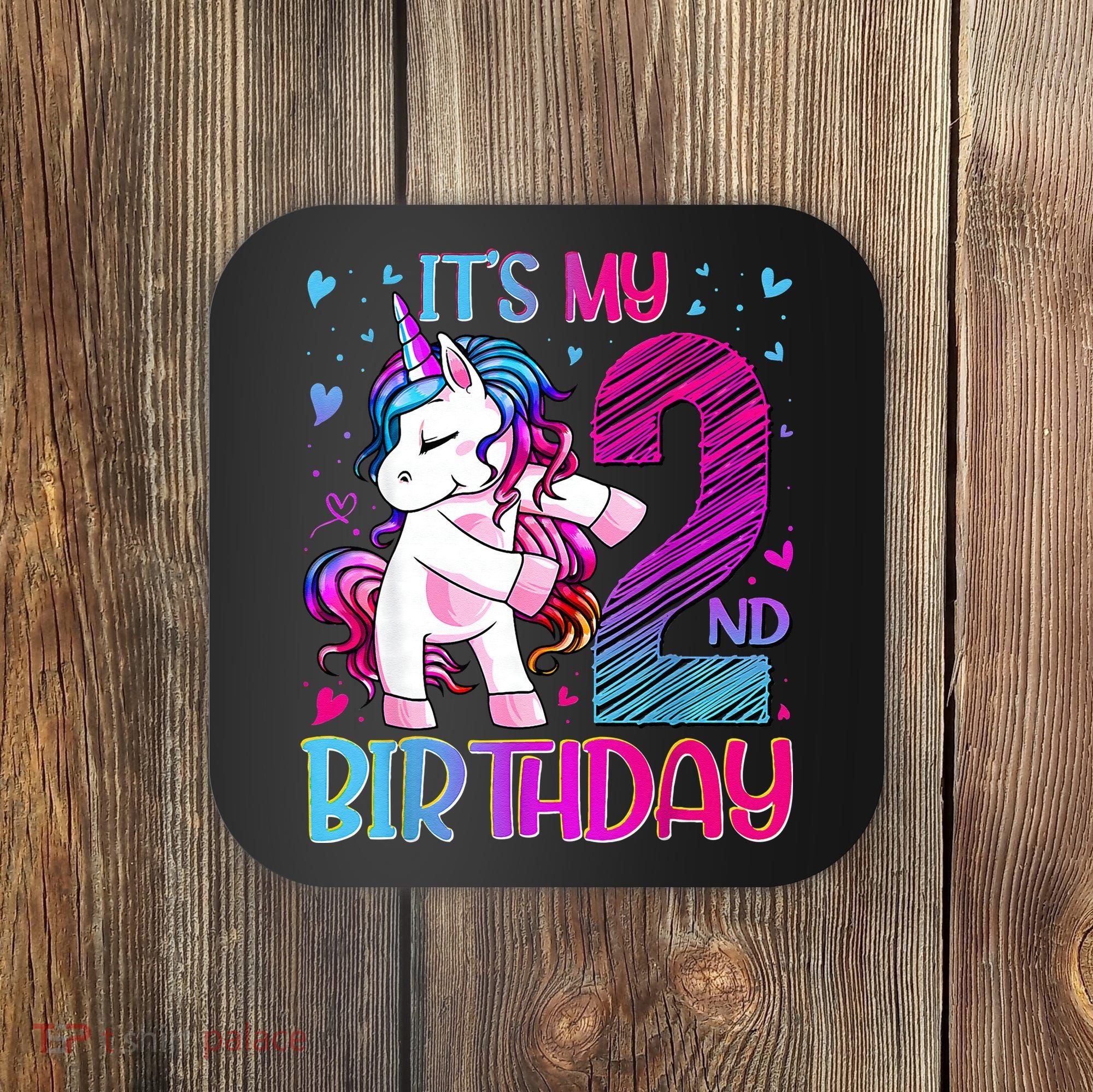 2 Years Old Unicorn Flossing 2nd Birthday Unicorn Party Coaster