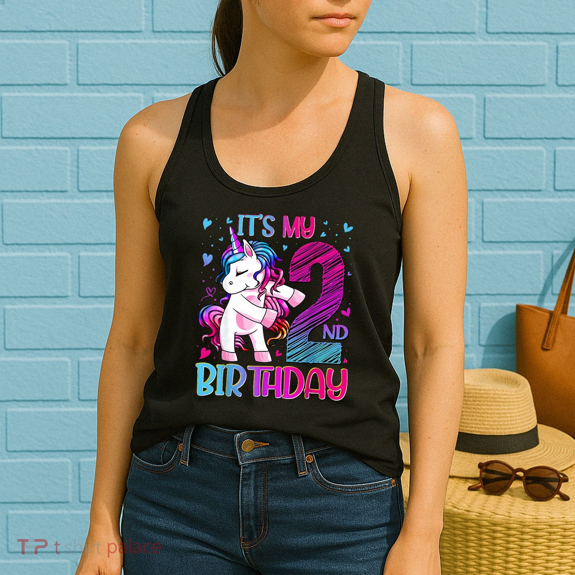 2 Years Old Unicorn Flossing 2nd Birthday Unicorn Party Women's Tank Top