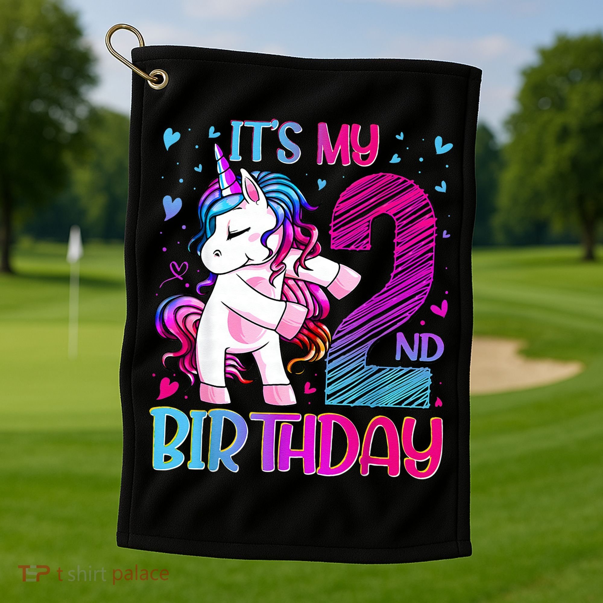 2 Years Old Unicorn Flossing 2nd Birthday Unicorn Party Golf Towel