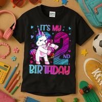 2 Years Old Unicorn Flossing 2nd Birthday Unicorn Party Kids T-Shirt thumb 3