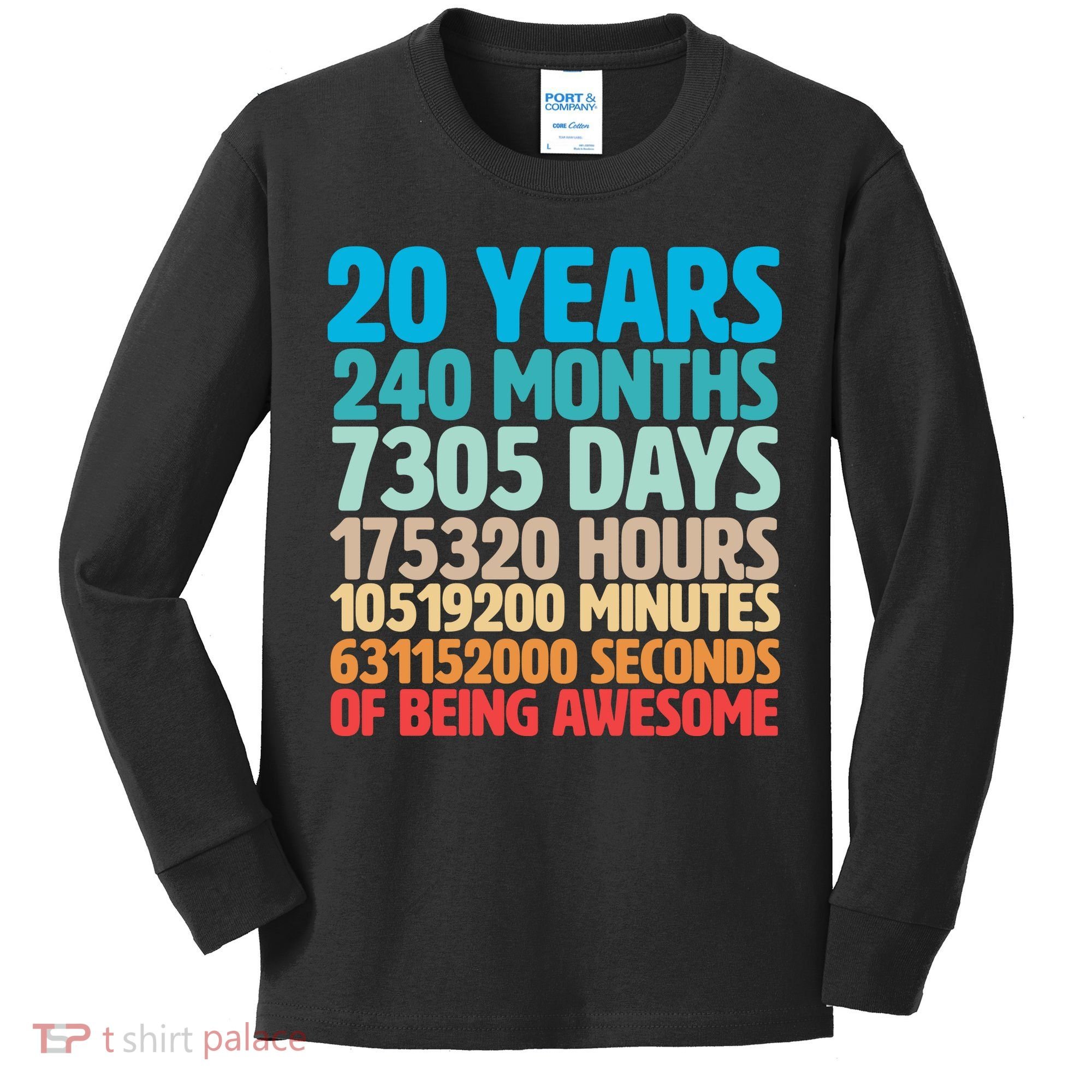 20 Years Of Being Awesome 20th Birthday Time Breakdown Kids Long Sleeve Shirt