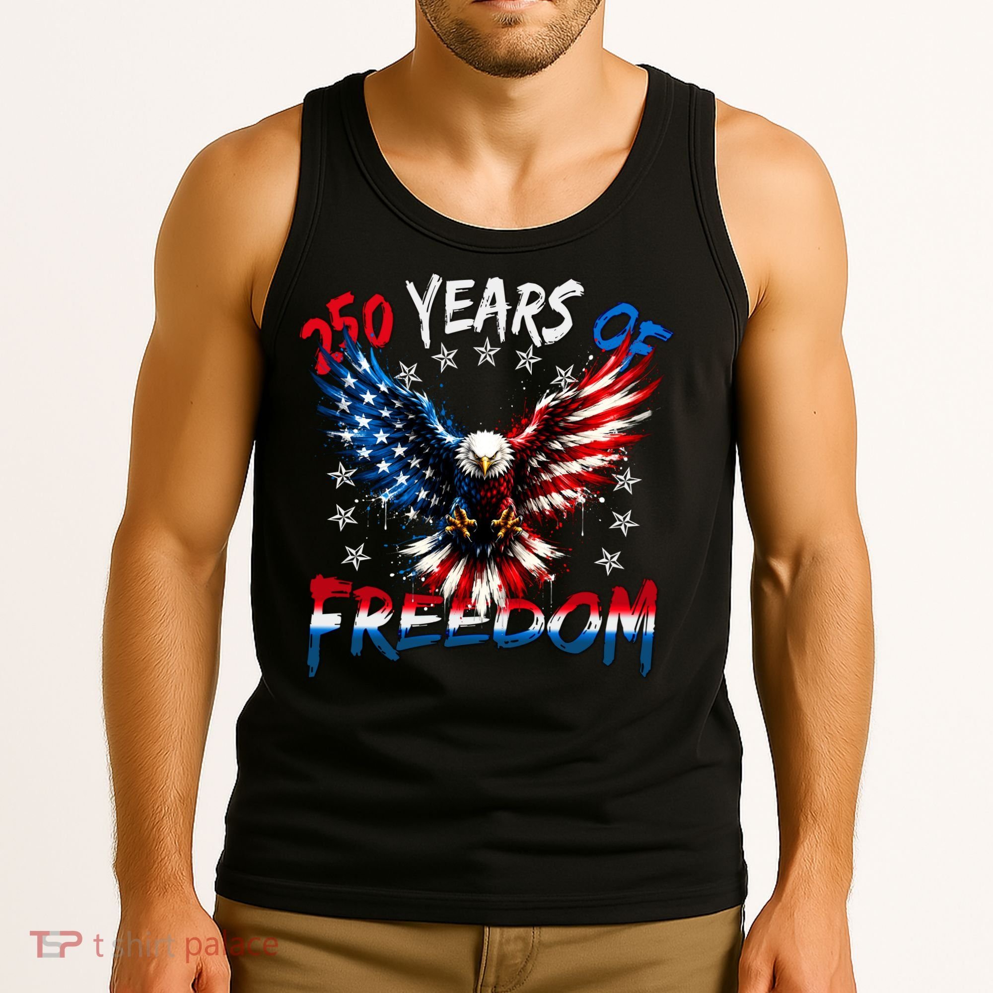 250  Years Of Freedom Painted American Flag Eagle Tank Top