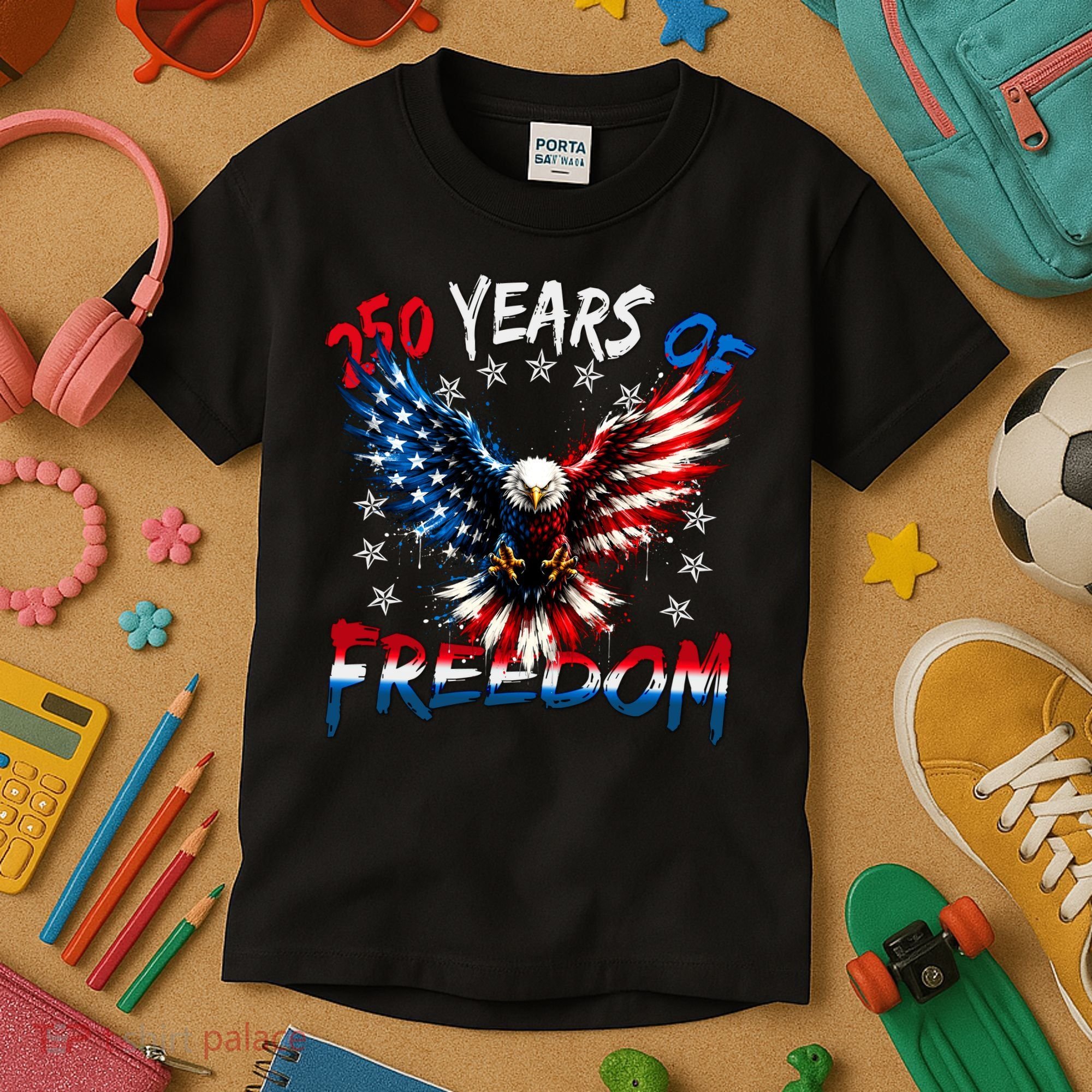 250  Years Of Freedom Painted American Flag Eagle Kids T-Shirt