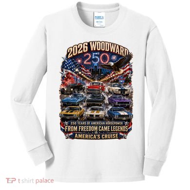 250 Years Of American Horsepower 2026 Woodward Cruising M1 Kids Long Sleeve Shirt