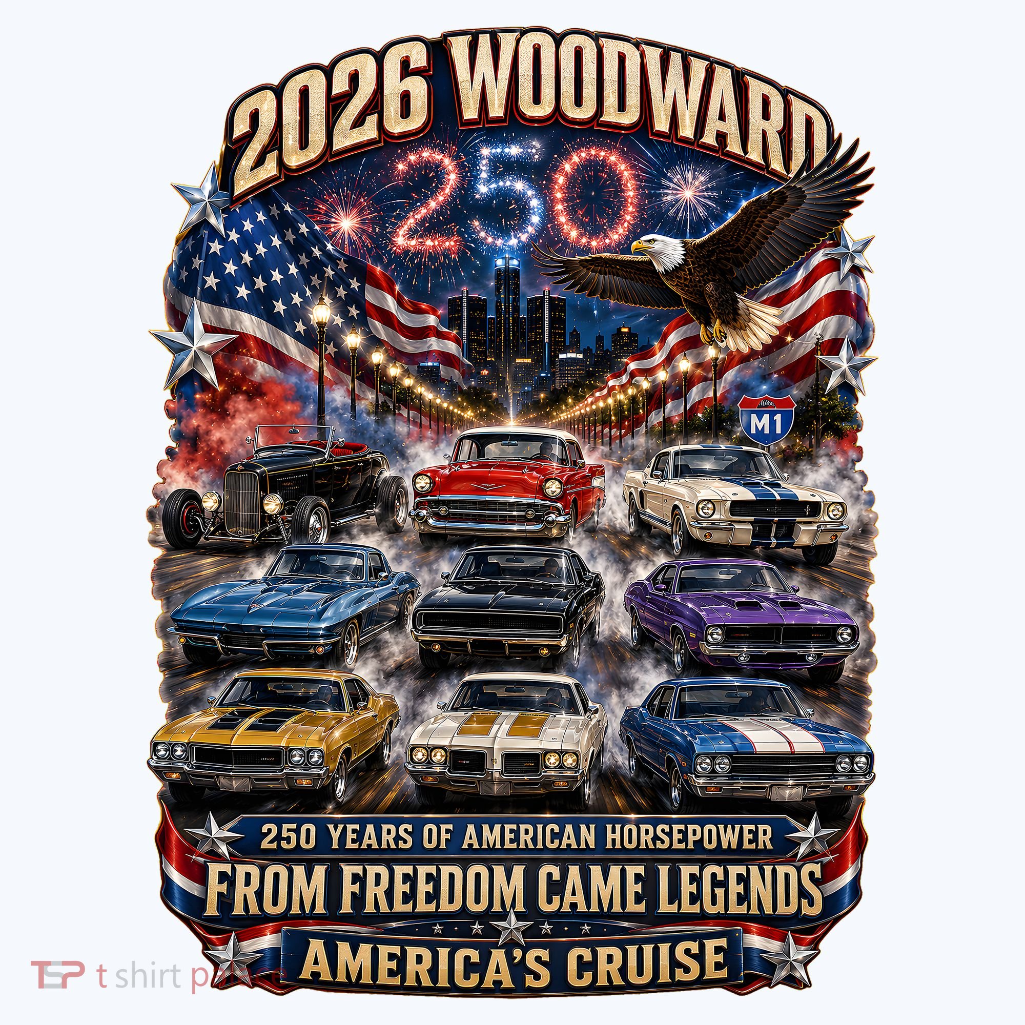 250 Years Of American Horsepower 2026 Woodward Cruising M1 Kids Long Sleeve Shirt