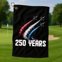 250 Years Red White And Blue Fighter Jets USA Golf Towel thumb 1