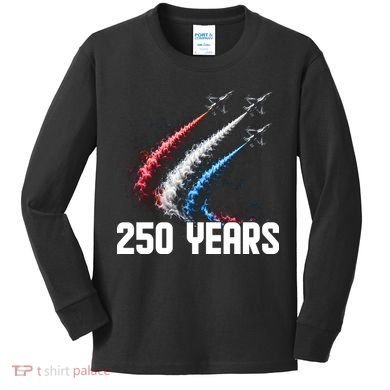 250 Years Red White And Blue Fighter Jets USA Kids Long Sleeve Shirt