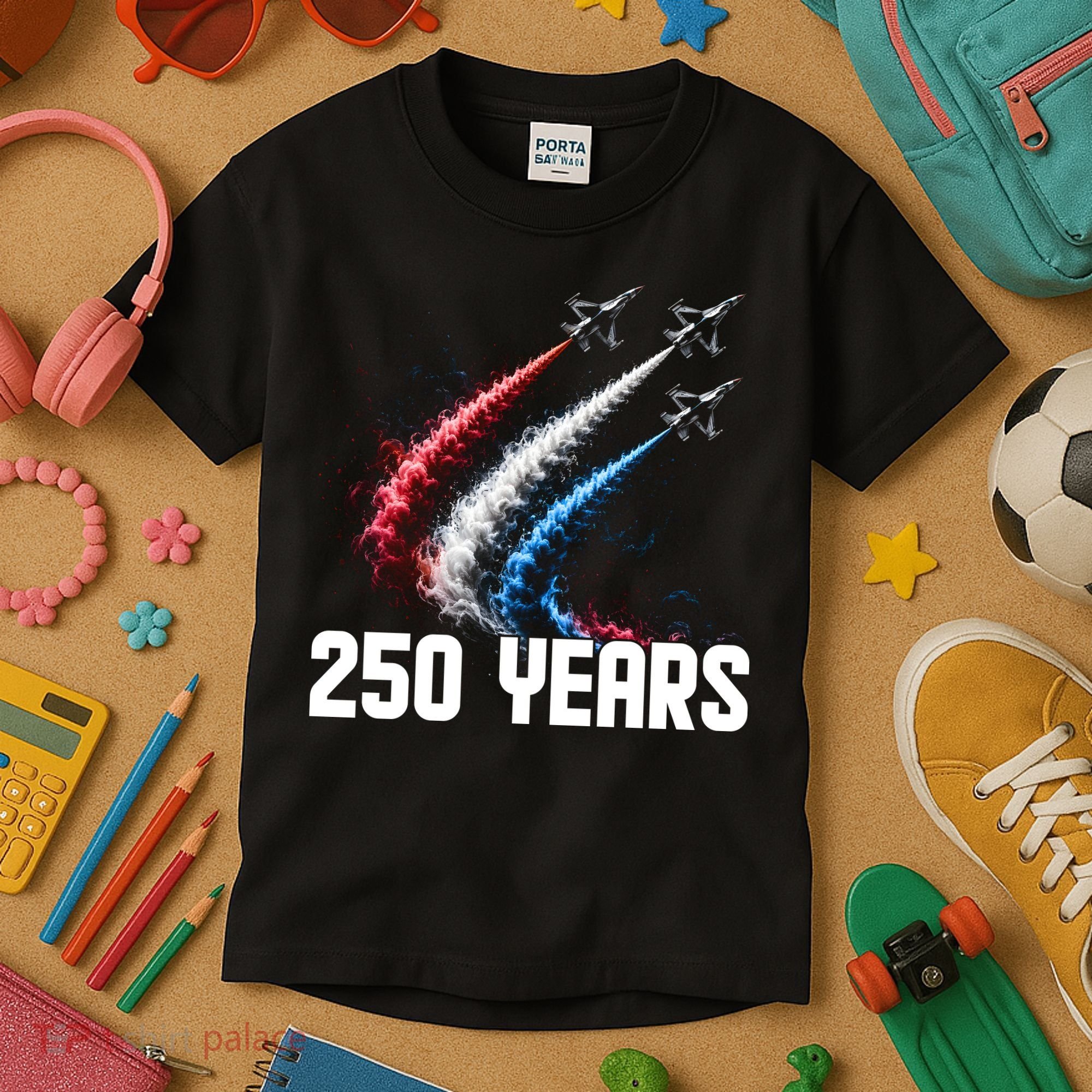 250 Years Red White And Blue Fighter Jets USA Kids T-Shirt
