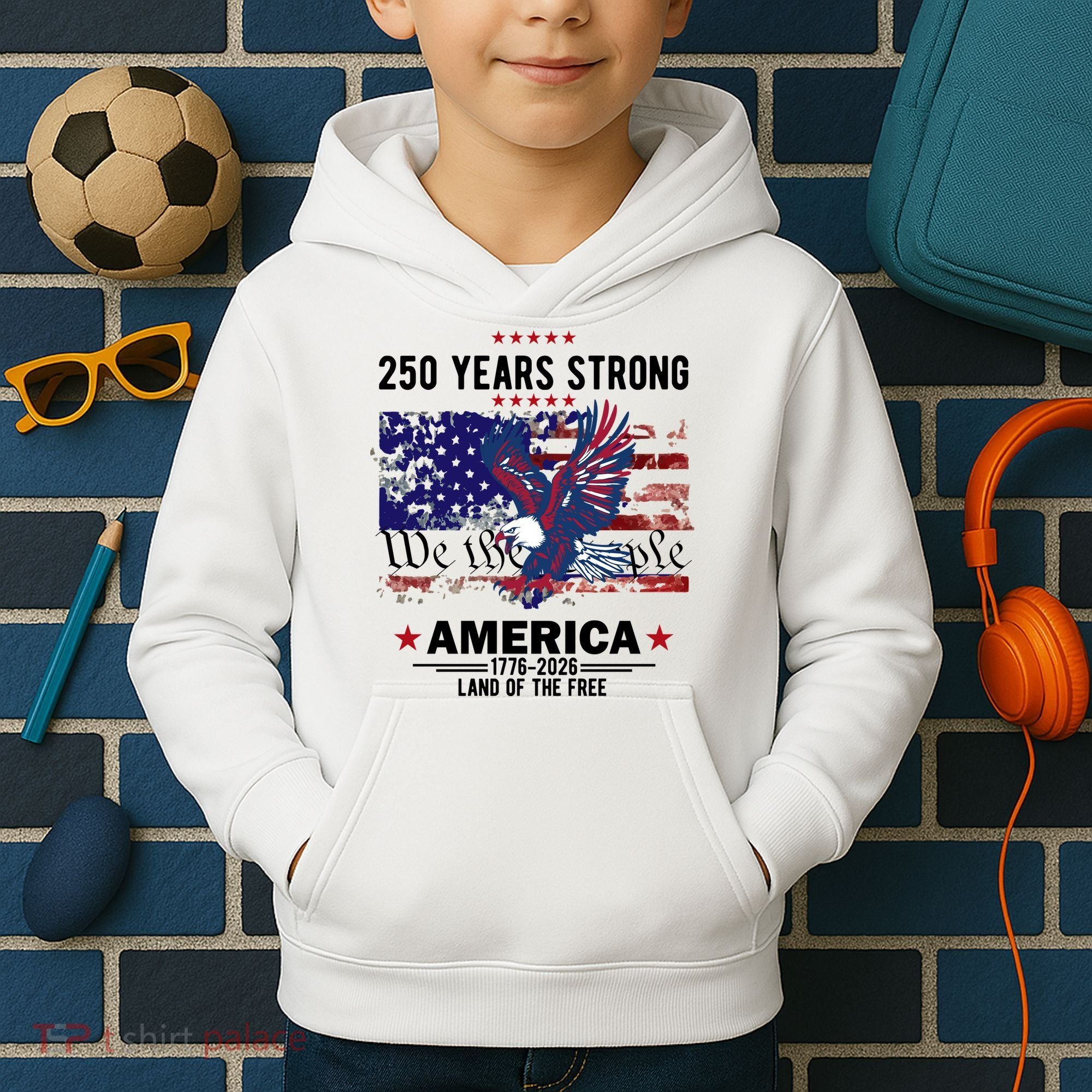 250 Years Strong 4th Of July American 250th Anniversary Kids Hoodie