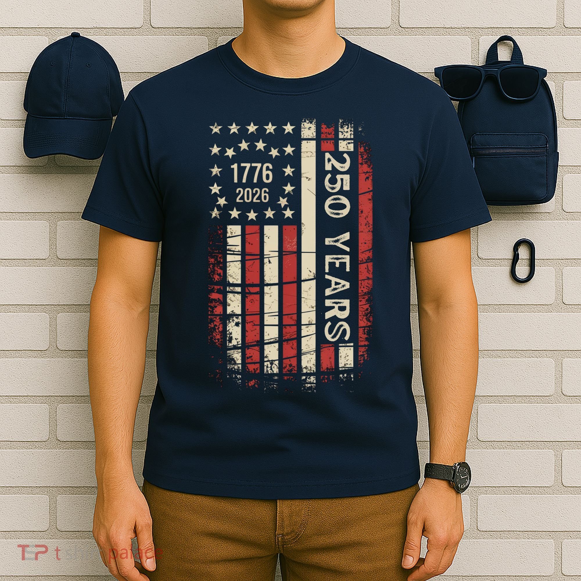 250 Years USA Anniversary 1776-2026 American Flag T-Shirt