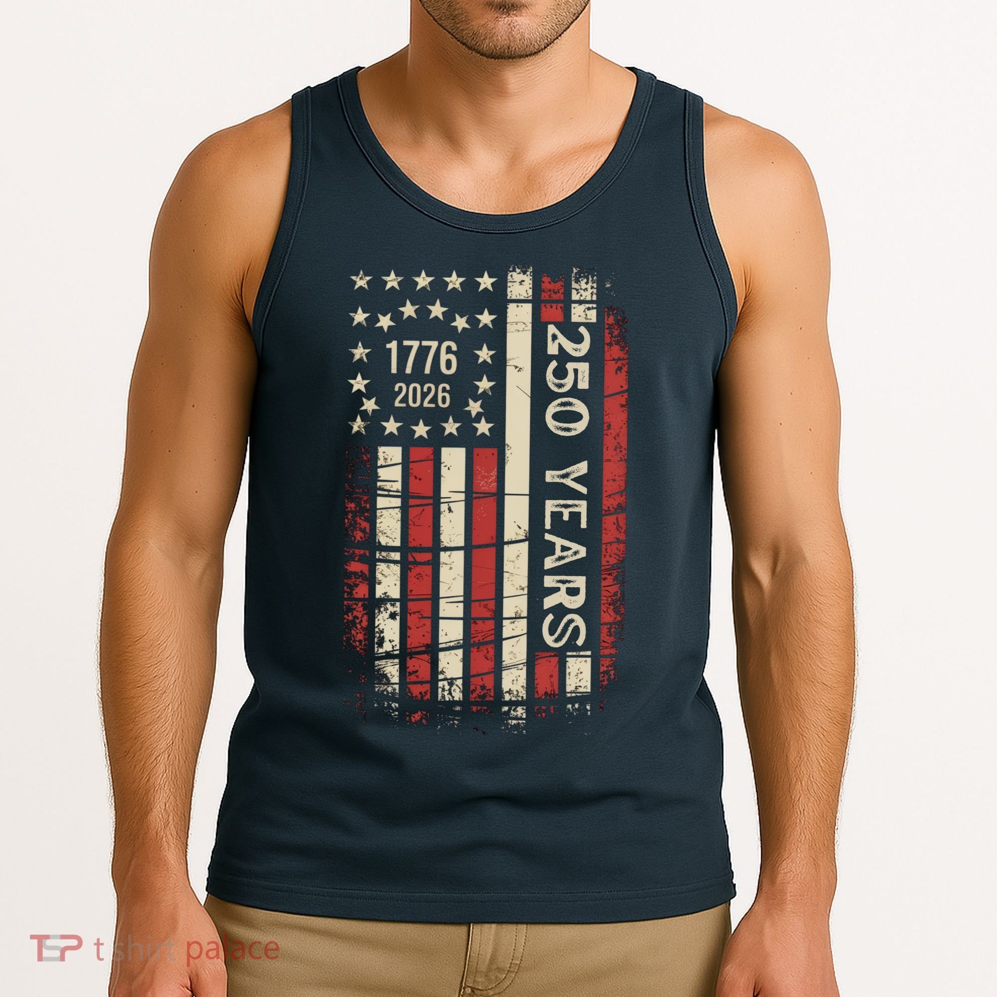 250 Years USA Anniversary 1776-2026 American Flag Tank Top