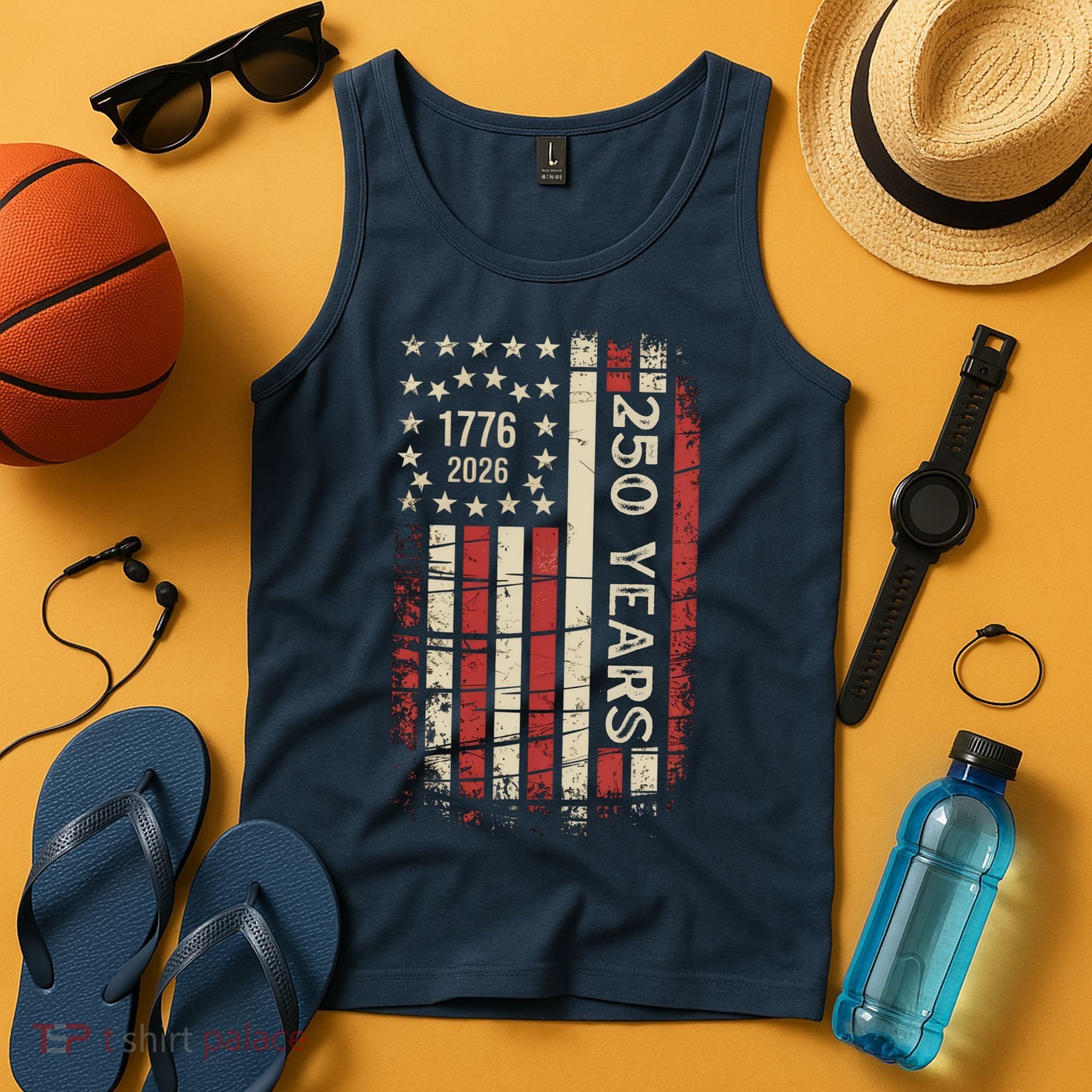 250 Years USA Anniversary 1776-2026 American Flag Tank Top