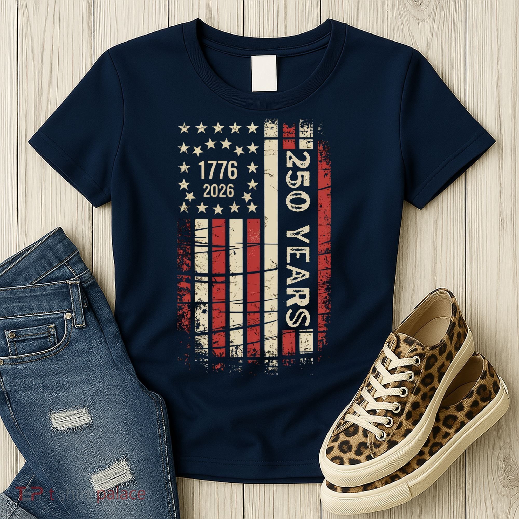 250 Years USA Anniversary 1776-2026 American Flag Women's T-Shirt