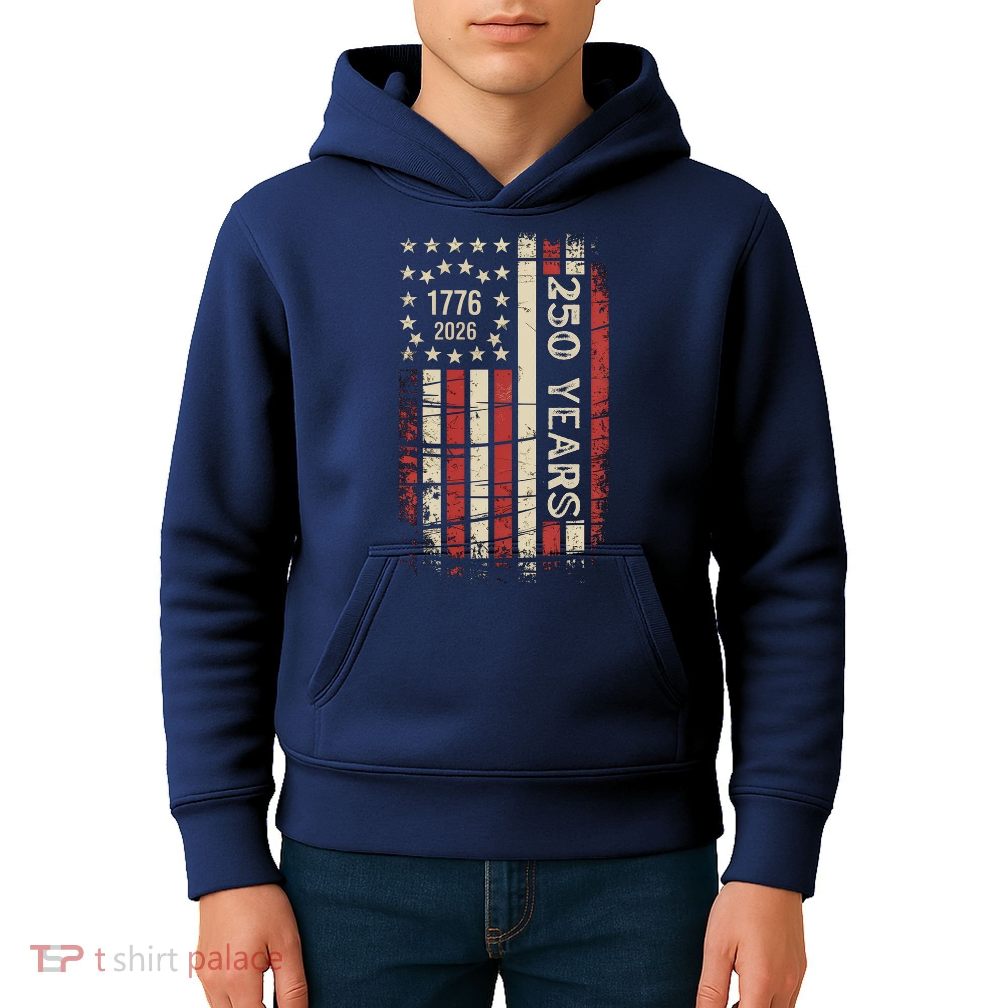 250 Years USA Anniversary 1776-2026 American Flag Kids Hoodie