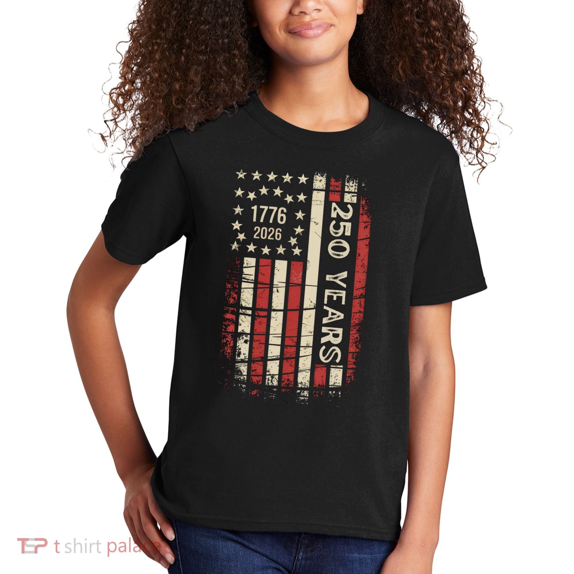 250 Years USA Anniversary 1776-2026 American Flag Kids T-Shirt