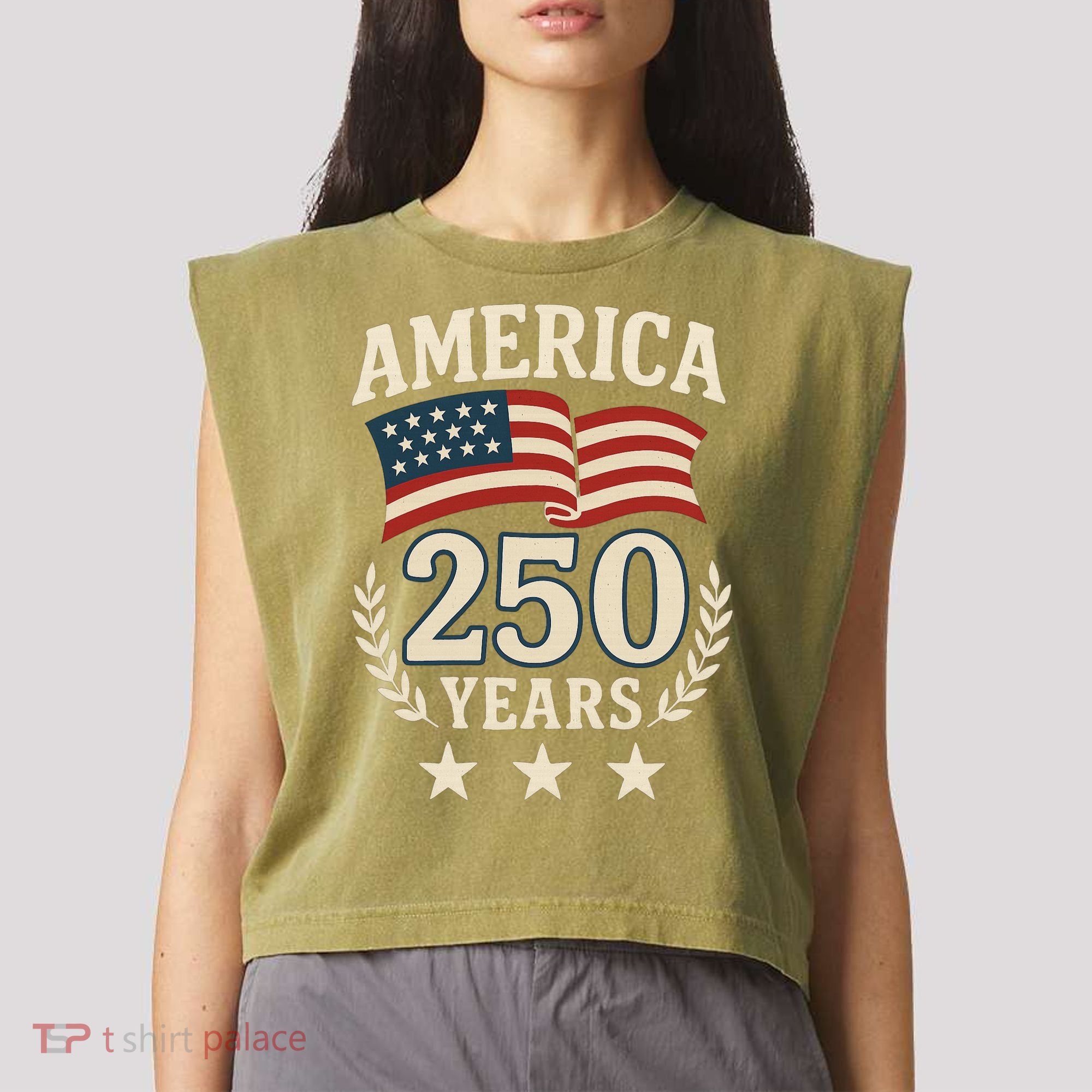 250 Years USA 1776-2026 America 250th Anniversary Garment-Dyed Women's Muscle Tee