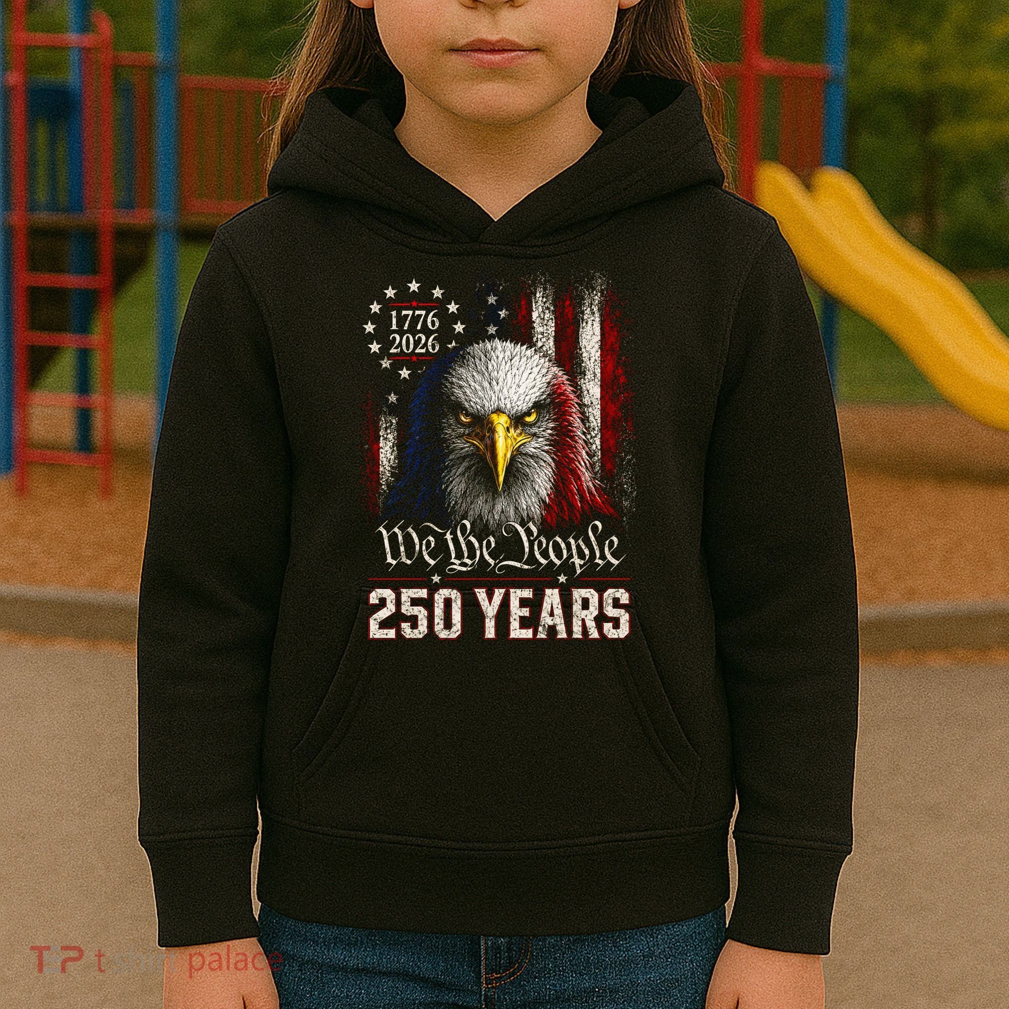 250 Years We The People Bald Eagle American Flag Kids Hoodie