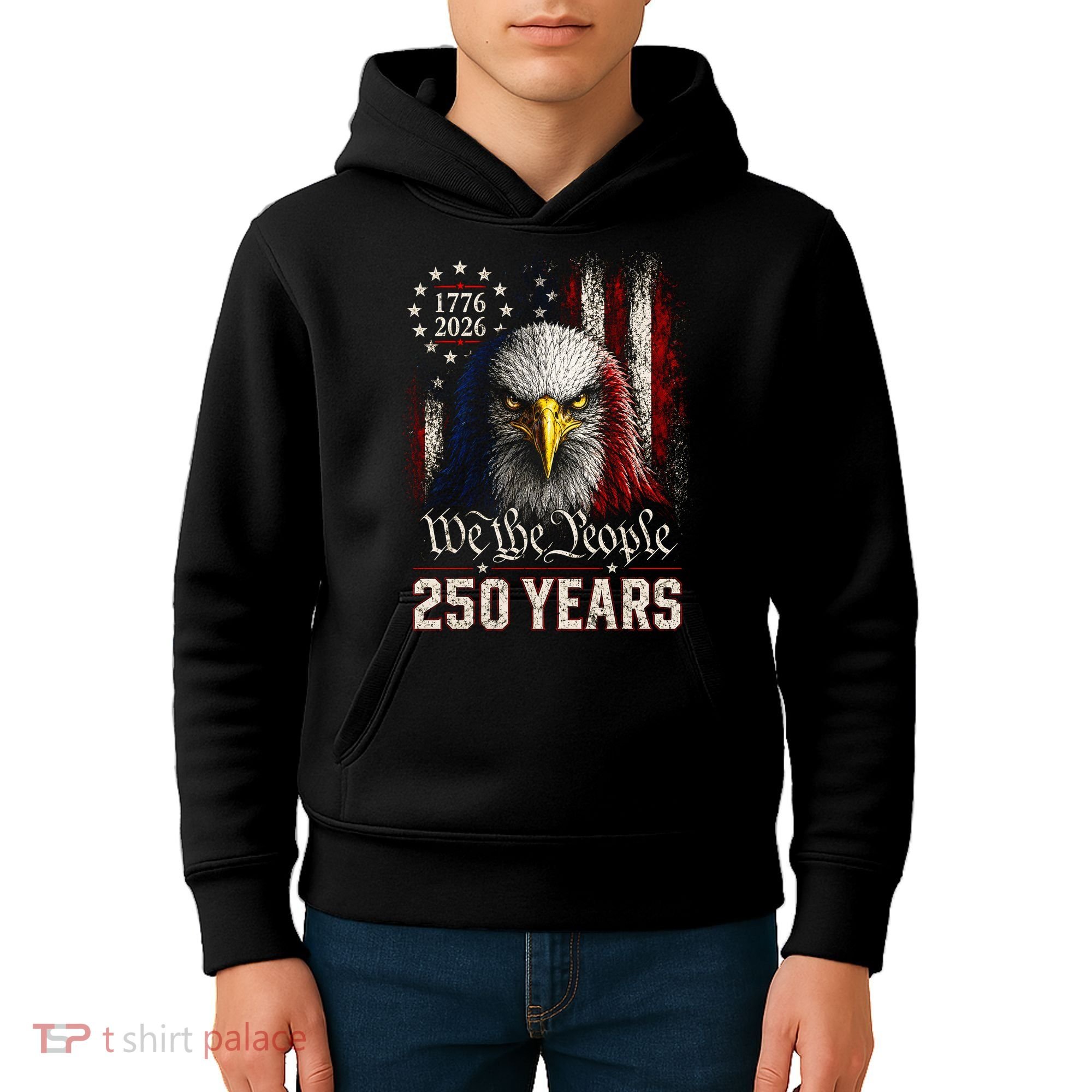 250 Years We The People Bald Eagle American Flag Kids Hoodie