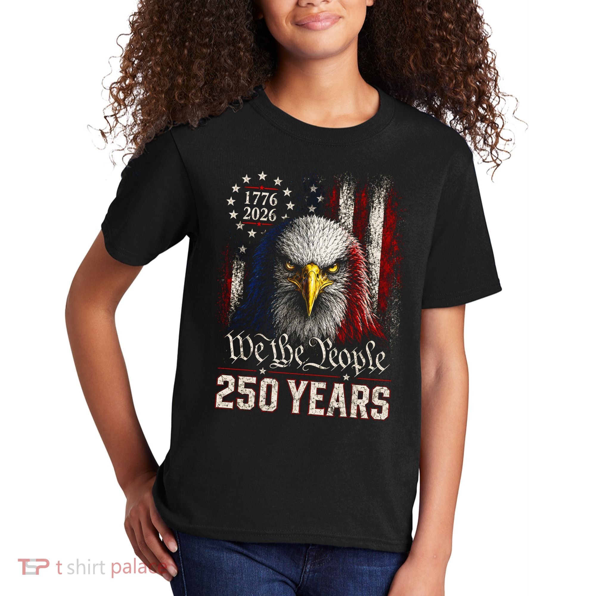 250 Years We The People Bald Eagle American Flag Kids T-Shirt
