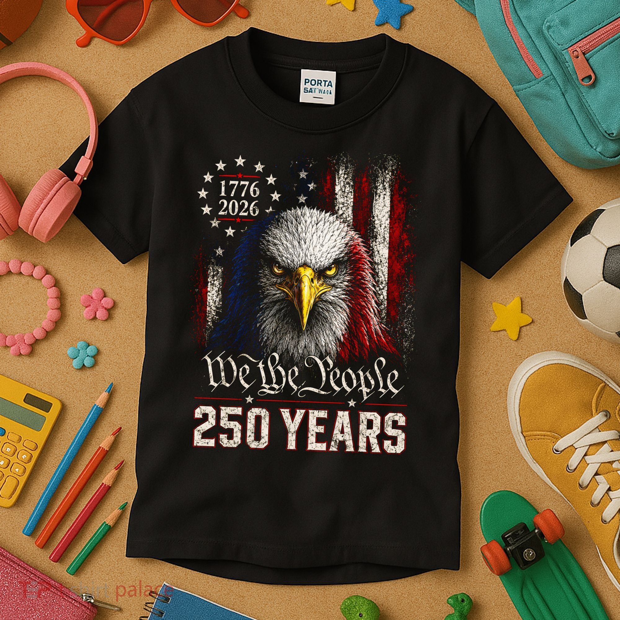 250 Years We The People Bald Eagle American Flag Kids T-Shirt