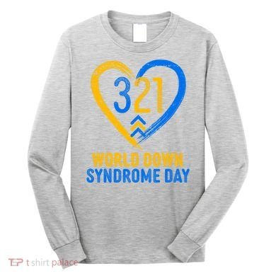 321 World Down Syndrome Day Blue And Yellow Painted Heart Long Sleeve Shirt