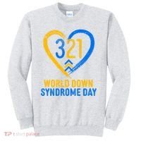 321 World Down Syndrome Day Blue And Yellow Painted Heart Sweatshirt thumb 0