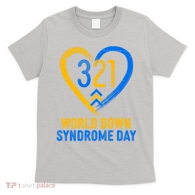 321 World Down Syndrome Day Blue And Yellow Painted Heart T-Shirt