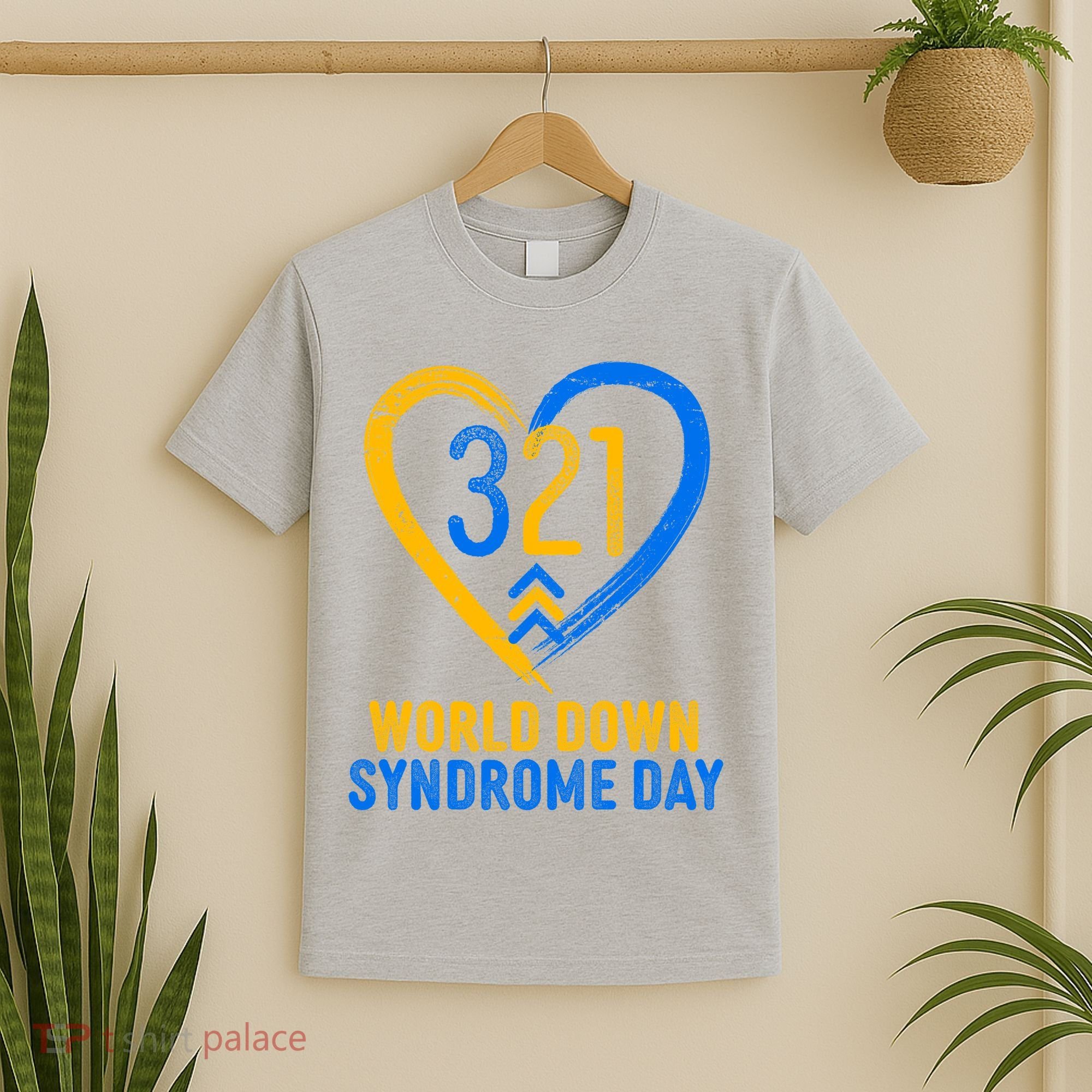 321 World Down Syndrome Day Blue And Yellow Painted Heart T-Shirt