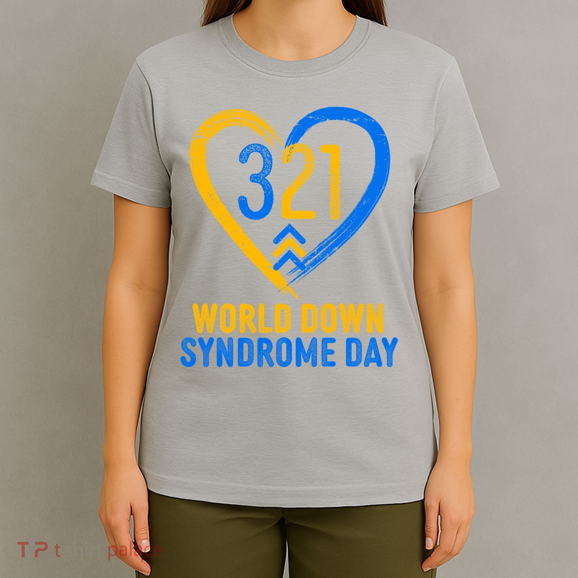 321 World Down Syndrome Day Blue And Yellow Painted Heart T-Shirt