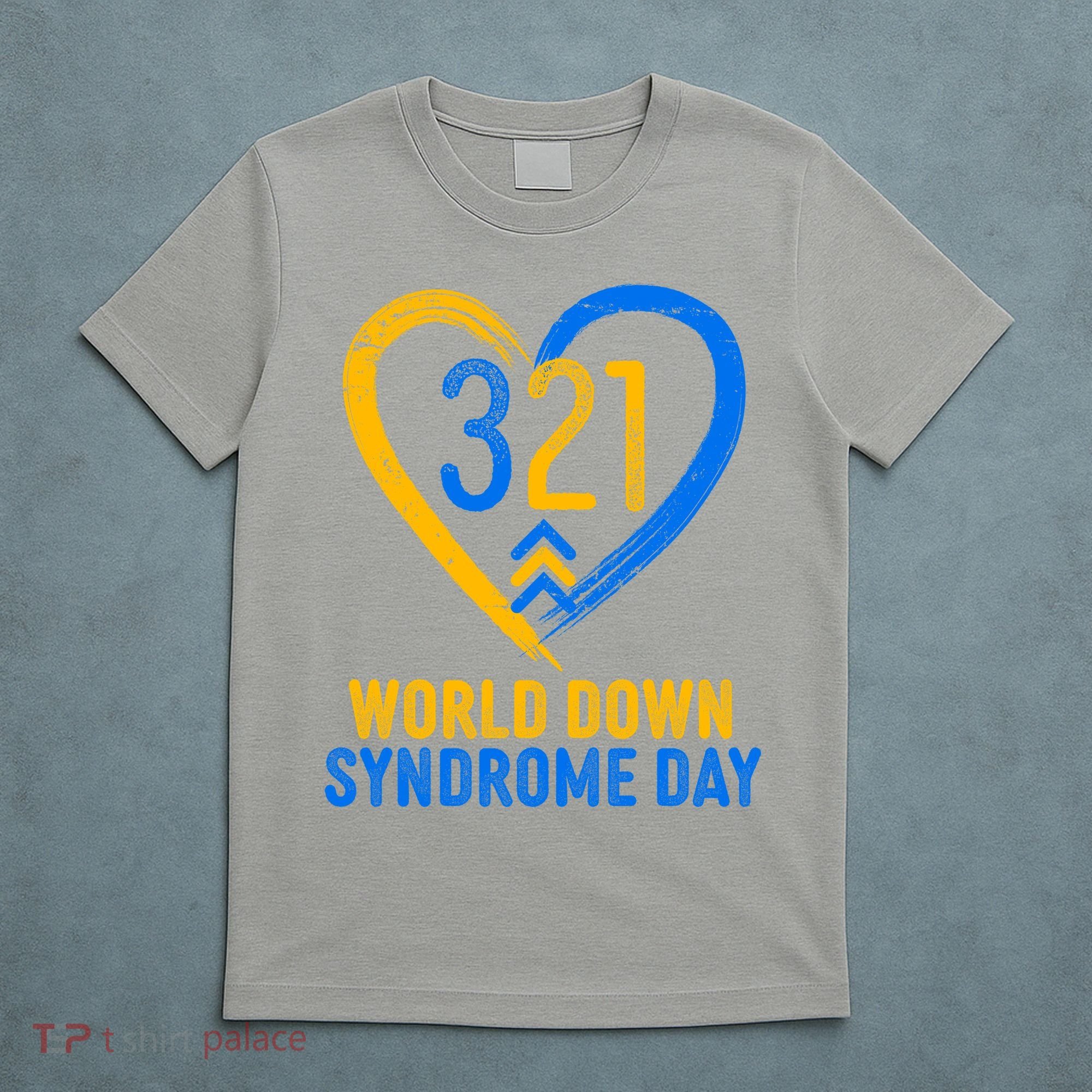 321 World Down Syndrome Day Blue And Yellow Painted Heart T-Shirt