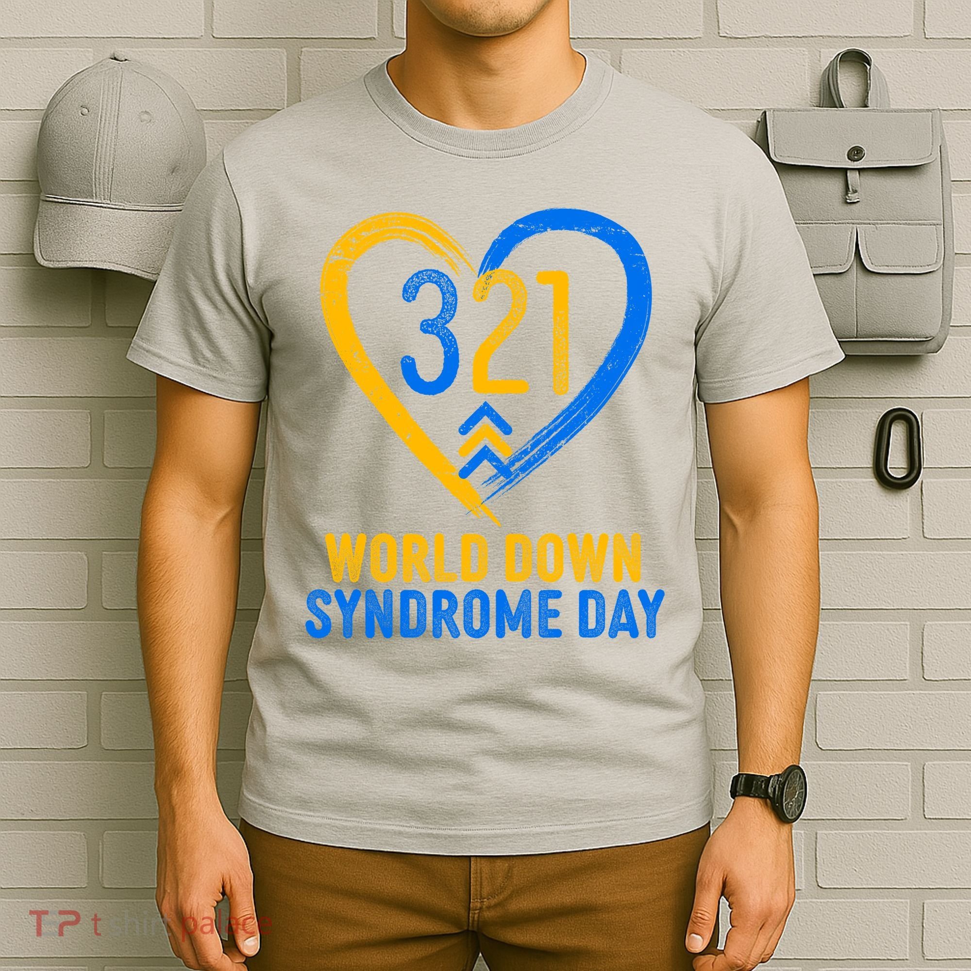 321 World Down Syndrome Day Blue And Yellow Painted Heart T-Shirt