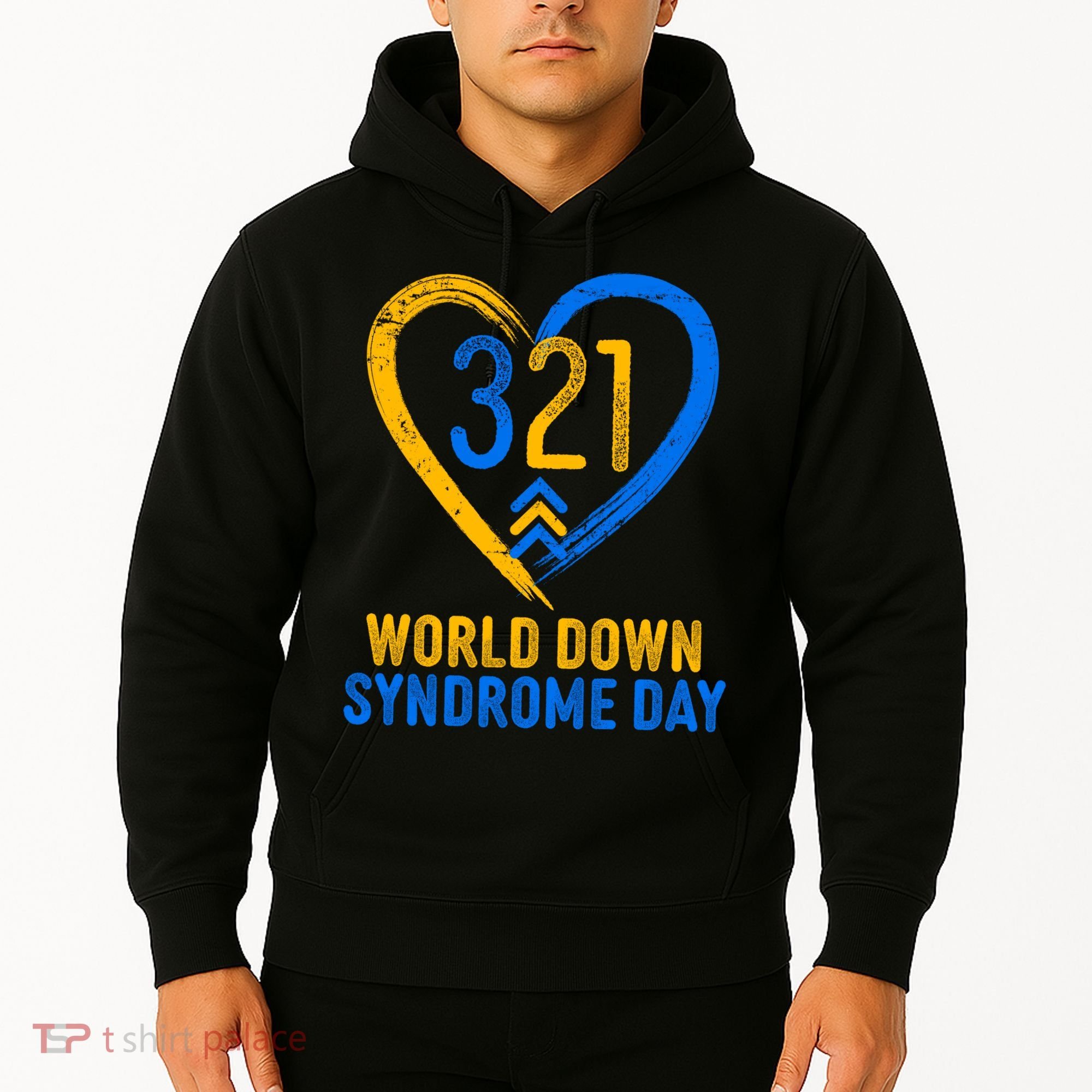 321 World Down Syndrome Day Blue And Yellow Painted Heart Hoodie