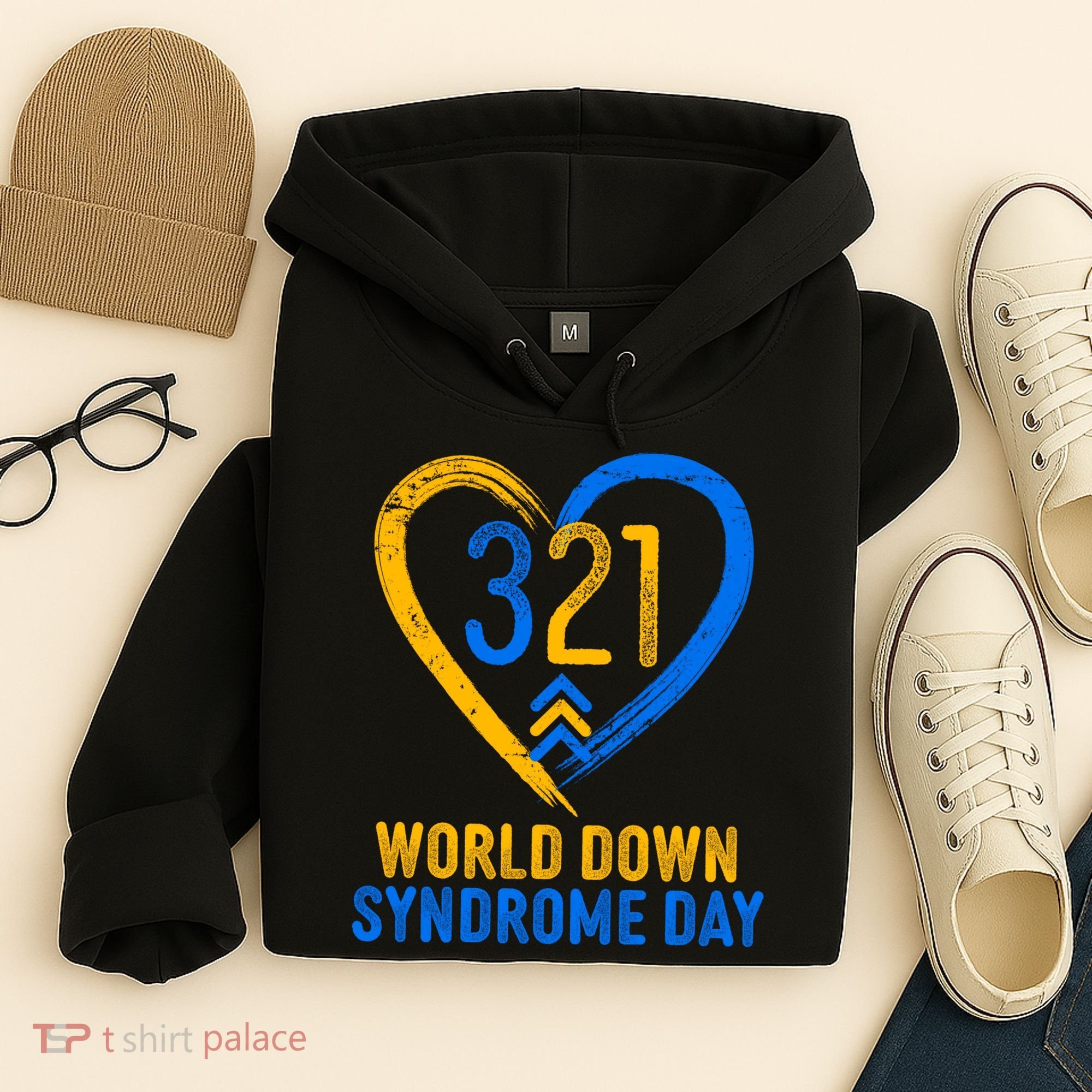 321 World Down Syndrome Day Blue And Yellow Painted Heart Hoodie