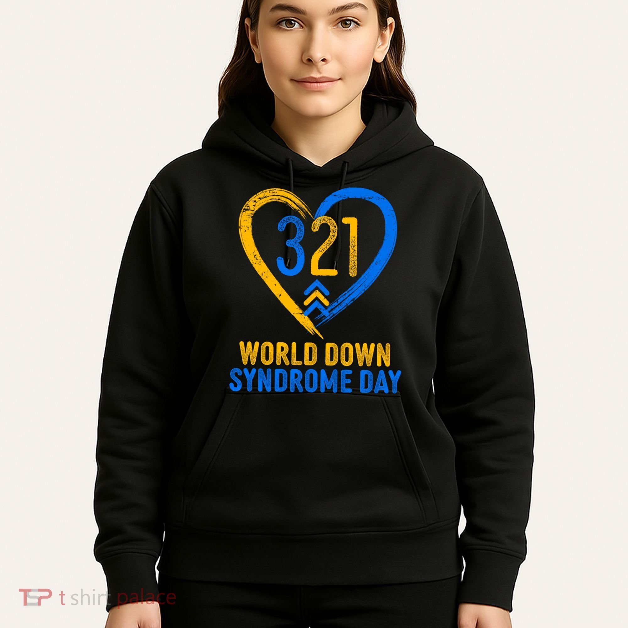 321 World Down Syndrome Day Blue And Yellow Painted Heart Hoodie