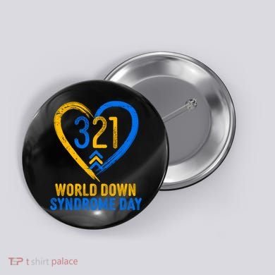 321 World Down Syndrome Day Blue And Yellow Painted Heart Button