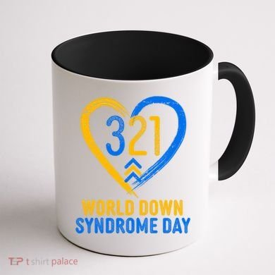 321 World Down Syndrome Day Blue And Yellow Painted Heart Coffee Mug back