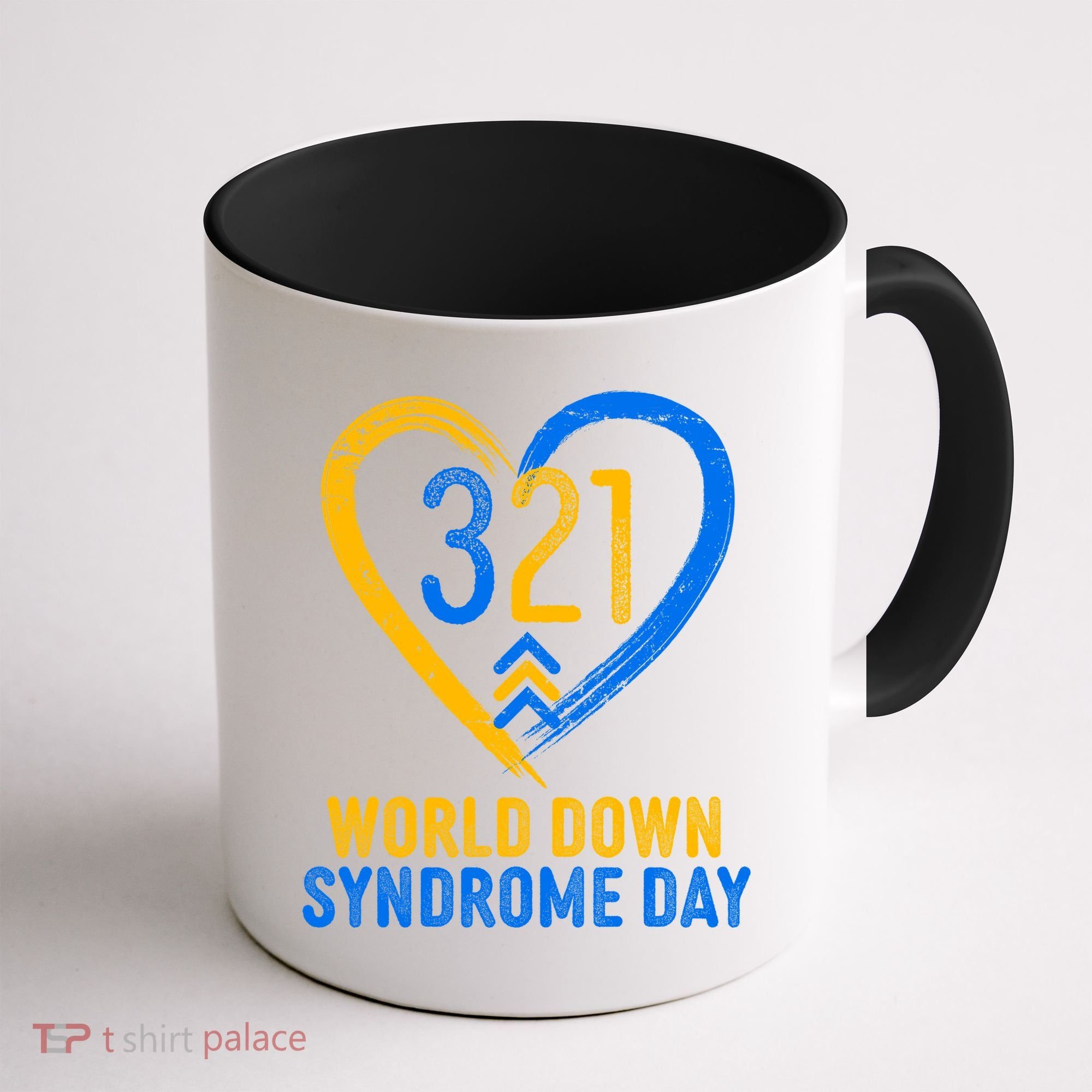 321 World Down Syndrome Day Blue And Yellow Painted Heart Coffee Mug