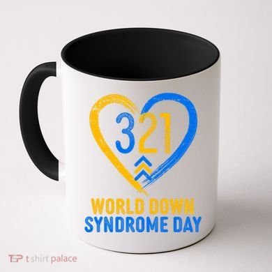 321 World Down Syndrome Day Blue And Yellow Painted Heart Coffee Mug