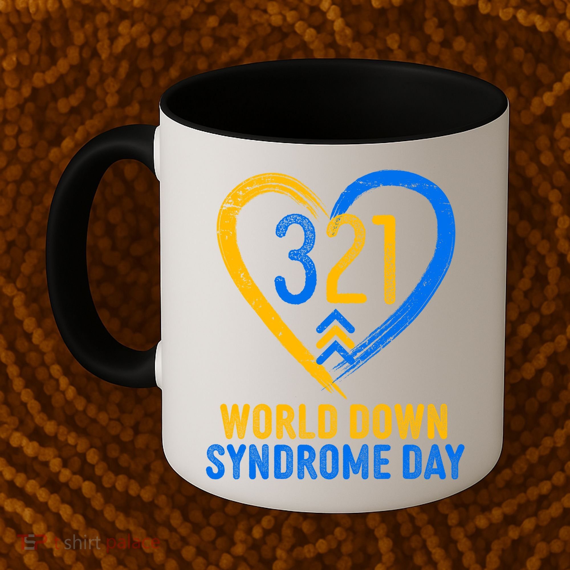 321 World Down Syndrome Day Blue And Yellow Painted Heart Coffee Mug